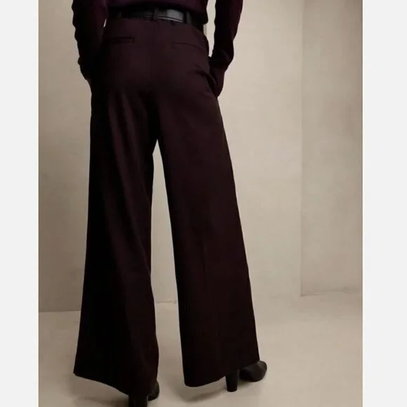 Banana Republic Wide-Leg LouLou BOHO Black Flannel Pant Size 12 PETITE RT$110